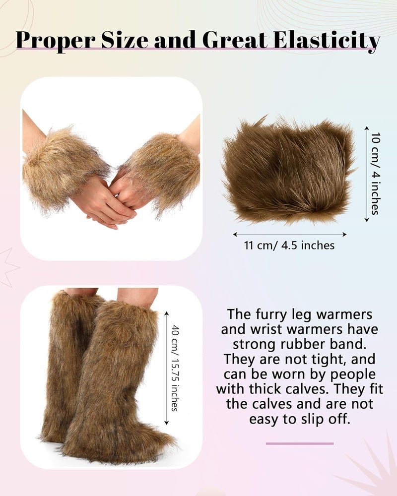 Berlune 2 Pairs Faux Fur Fuzzy Leg Warmers Furry Wrist Cuffs Fluffy Boot Covers for Women Girls Winter Christmas Costume - Image 2